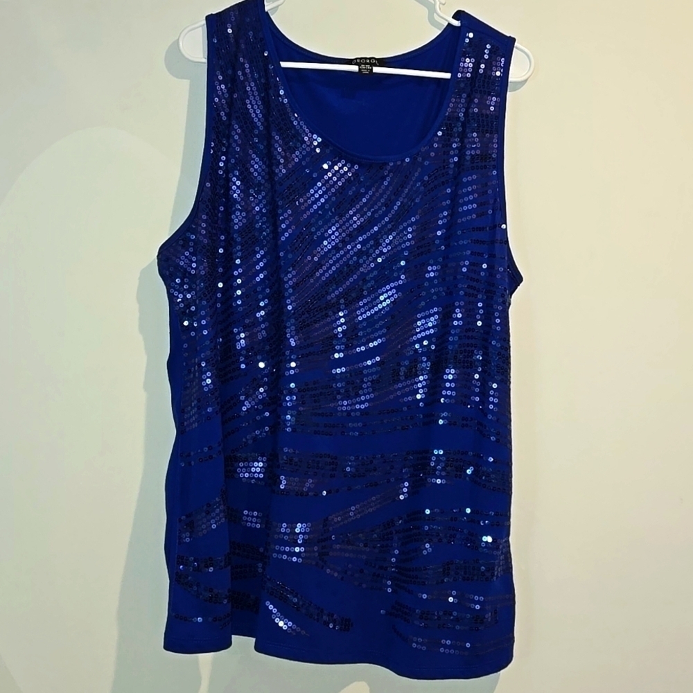 George blue sequined front tank top. Size 3X.